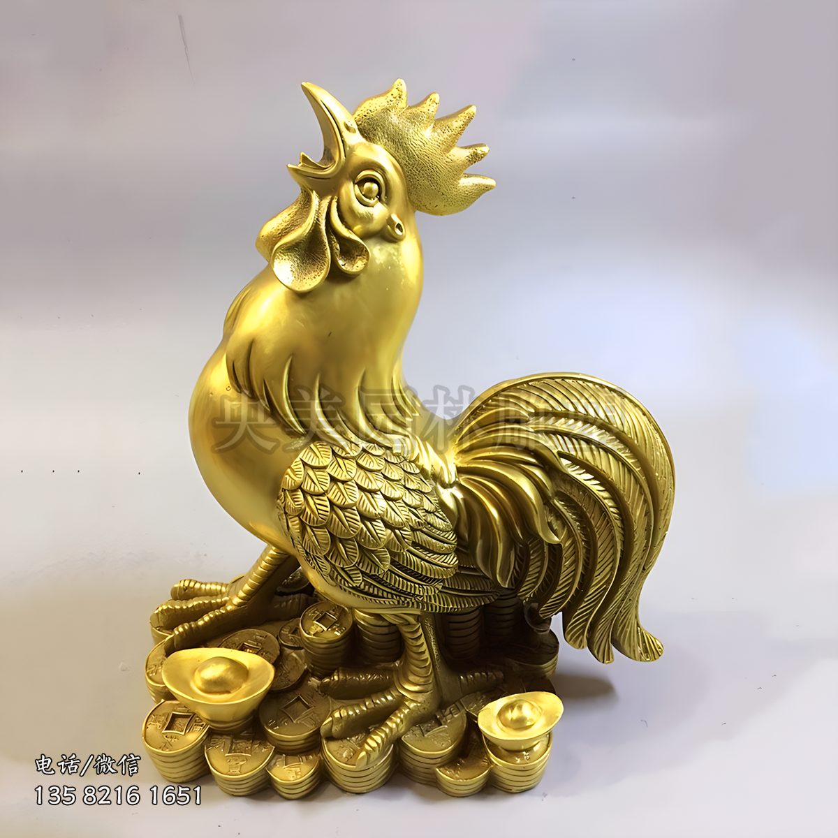 黃銅鑄造招財(cái)公雞雕塑擺件